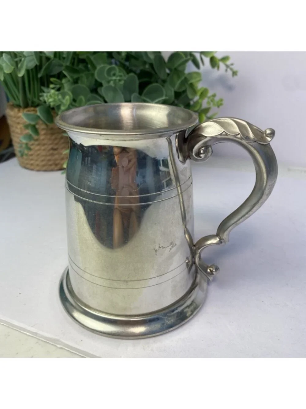Set Of 5 Vintage Sheffield English Pewter Glass Bottom Tankard Mugs Monogrammed